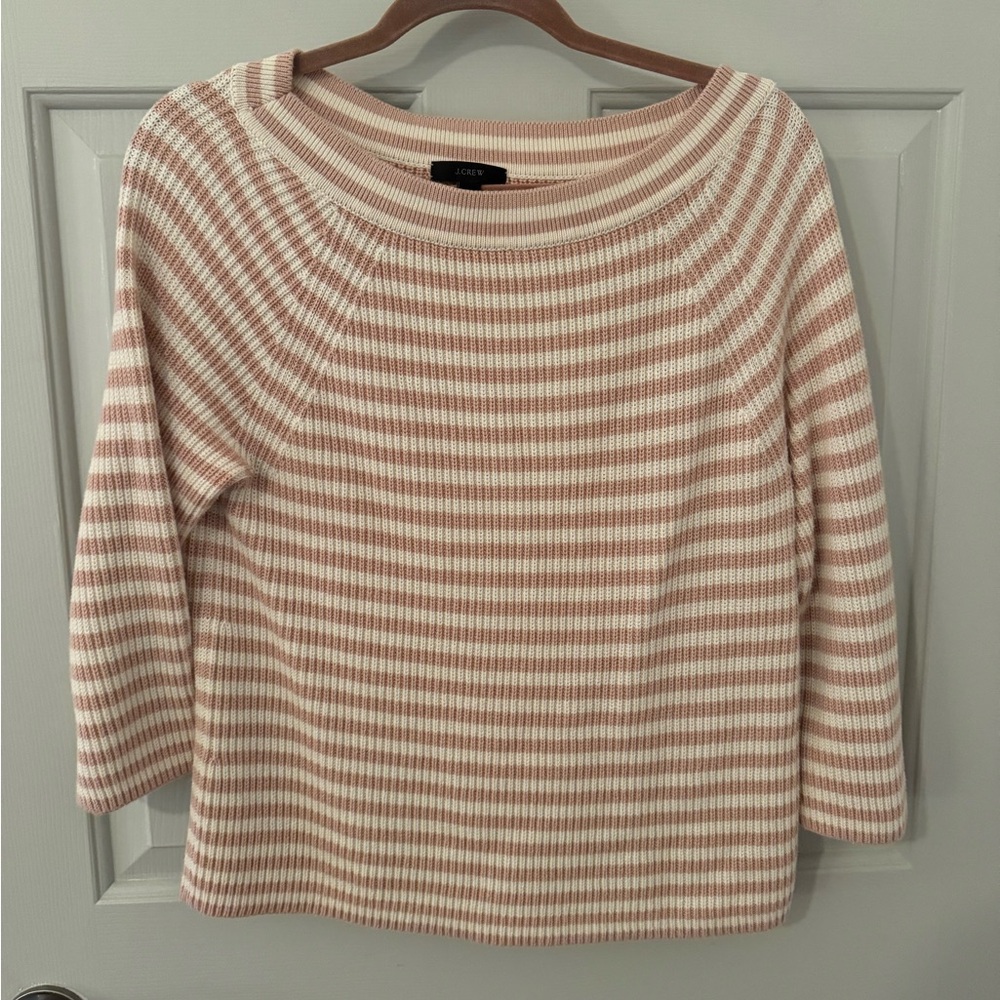 J. Crew Pink and White Stripe Long Sleeve Sweater size M